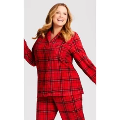 Women's Plus Size Fleece Check Sleep Top - Red | AVENUE -Women Sale Shop GUEST 00e45688 0ef9 4aba b30f acdb25d15714
