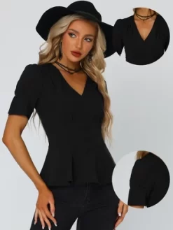 Allegra K Women's Vintage Victorian Puff Sleeve Steampunk Lace Up Blouse