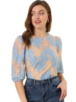 Allegra K Women's Vintage Round Neck Elbow Sleeve Semi Sheer Lace Blouse -Women Sale Shop GUEST 02517595 2e9d 4e2c b6ff f05ba1db0272