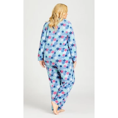 Women's Plus Size Snowflake Button Fleece Sleep Top - Blue | AVENUE 5 Women's Plus Size Snowflake Button Fleece Sleep Top - Blue | AVENUE - Image 3