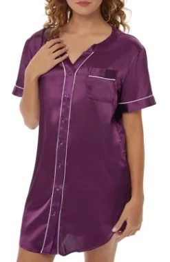 Womens Satin Night Shirt, Boyfriend Style Short Sleeve Sleep Shirt 16 Womens Satin Night Shirt, Boyfriend Style Short Sleeve Sleep Shirt -Women Sale Shop GUEST 03602e44 84c6 48c2 8313 e5aa6fea3c4d