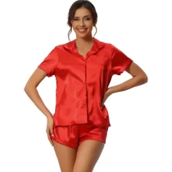 Cheibear Women's Satin Button Short Sleeve Shirt And Shorts 2 Pcs Pajama Set -Women Sale Shop GUEST 03a44a3d 789a 46bc 90d7 0010bf921bee