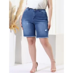 Agnes Orinda Women's Plus Size Denim Shorts Mid Rise Ripped Frayed Bermuda Jean Shorts -Women Sale Shop GUEST 05016877 29c8 4456 ada2 1ab1b16f7c14