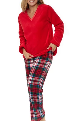 Women's Soft Warm Fleece Pajamas Lounge Set, Long V Neck Top And Pants, PJ 10 Women's Soft Warm Fleece Pajamas Lounge Set, Long V Neck Top And Pants, PJ - Image 8