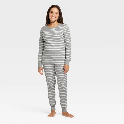 Women's Striped 100% Cotton Matching Family Pajama Set - Gray 4 Women's Striped 100% Cotton Matching Family Pajama Set - Gray - Image 2