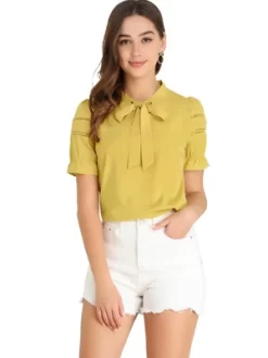 Allegra K Women's Bow Tie Collar Elegant Office Short Sleeve Blouse -Women Sale Shop GUEST 077c9e5b 2d76 4a3d 9eda fa9b588943b2