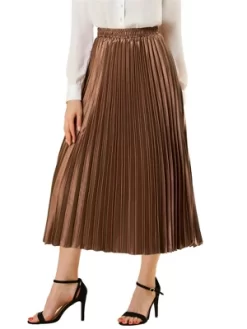 Allegra K Women's Party Elastic Waist Metallic Shiny Accordion Pleated Midi Skirt -Women Sale Shop GUEST 079f6dbc 35a8 48ad b1e9 3debef60c604