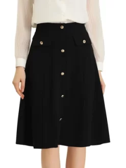 Allegra K Women's Button Decor Work A-Line Formal Knee Length Skirt -Women Sale Shop GUEST 08a7cfcb 7f27 4c5e aabb 338a8282b77e
