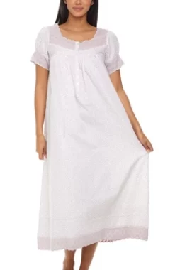 Women's Cotton Victorian Nightgown, Amelia Short Sleeve Lace Trimmed Button Up Long Vintage Night Dress Gown -Women Sale Shop GUEST 09c9d464 64db 4fd2 8b7d 49fee5d4e475