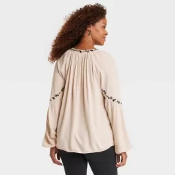 Women's Balloon Sleeve Embroidered Blouse - Knox Rose™