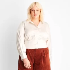 Women's Long Sleeve Collared Satin Corset Top - Future Collective™ With Reese Blutstein Off-White -Women Sale Shop GUEST 0aa34ca4 6bd0 4477 83e1 cf0e4d7b3e96