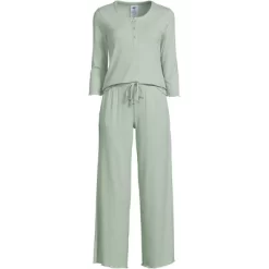 Lands' End Women's Pointelle Rib 2 Piece Pajama Set - 3/4 Sleeve Top And Crop Pants -Women Sale Shop GUEST 0aa600cc 96db 4d85 8f1f 7c76b53353e1