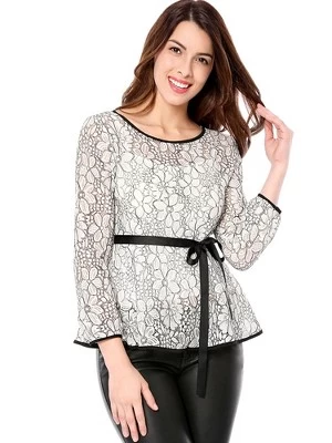 Allegra K Women's Semi-Sheer Elegant Tie Waist Long Sleeve Top Floral Lace Peplum Blouses 4 Allegra K Women's Semi-Sheer Elegant Tie Waist Long Sleeve Top Floral Lace Peplum Blouses - Image 2