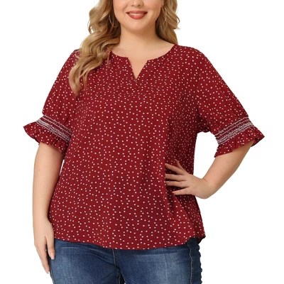 Agnes Orinda Women's Plus Size Pin Dots Smocked Floral Boho Blouses 10 Agnes Orinda Women's Plus Size Pin Dots Smocked Floral Boho Blouses - Image 8