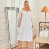 Women's Cotton Victorian Nightgown, Camila Ruffled Short Sleeve Lace Trimmed Long Vintage Night Dress Gown