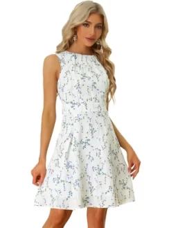 Allegra K Women's Floral Print Round Neck High Waist Elegant Sleeveless A-Line Short Dress -Women Sale Shop GUEST 1150b865 a7b8 41ee 8d5f e14355b13d6f