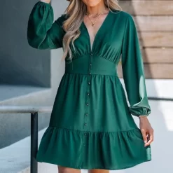 Women's Emerald Button-Loop Mini Dress - Cupshe -Women Sale Shop GUEST 119accdf 1666 4c37 bd1d 39c8e4094945