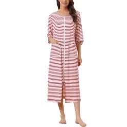 Cheibear Women's Zip Front Robe 3/4 Sleeve Striped Long Bathrobe Dress Pajama -Women Sale Shop GUEST 12656847 42ac 4ff4 a0e5 1abd415d0509