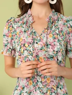 Allegra K Women's Summer Chiffon Dress Ruffle Tie Neck Puff Short Sleeve Floral Dress -Women Sale Shop GUEST 12c98dff cf28 4d38 b352 e3e74ca90842