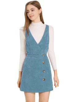 Allegra K Women's Corduroy Mini V Neck Vintage A-Line Bib Overall Pinafore Skirts -Women Sale Shop GUEST 183e20c8 040e 4234 b334 9c2eca729e83