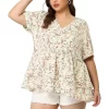 Agnes Orinda Women's Plus Size Blouse Floral Layered Flare Hem Casual Peplum Tops