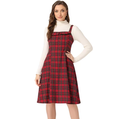 Allegra K Women's Plaid Sleeveless Tie Back A-Line Overall Pinafore Dresses 9 Allegra K Women's Plaid Sleeveless Tie Back A-Line Overall Pinafore Dresses - Image 7
