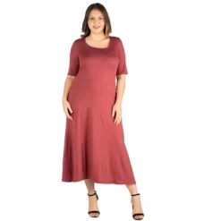 24seven Comfort Apparel Womens Plus Size Elbow Length Sleeve Maxi Dress -Women Sale Shop GUEST 1c084008 0208 42a2 b5b1 704f0ffa51d7