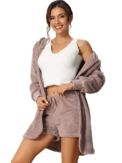 Cheibear Womens Fuzzy Fleece 3 Piece Outfits Pajamas Soft Coat Jacket And Crop Top With Shorts Lounge Set -Women Sale Shop GUEST 1e03b606 3039 4ef4 abac a87a80eabfa0