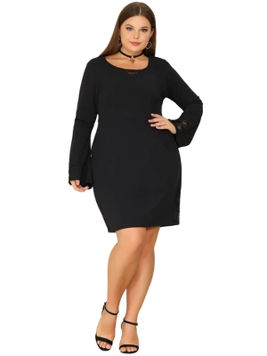 Agnes Orinda Women's Plus Size Cocktail Party Lace Bodycon Bell Sleeve Dress 4 Agnes Orinda Women's Plus Size Cocktail Party Lace Bodycon Bell Sleeve Dress - Image 2
