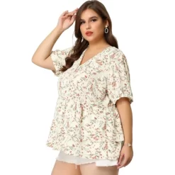 Agnes Orinda Women's Plus Size Blouse Floral Layered Flare Hem Casual Peplum Tops -Women Sale Shop GUEST 20c8bd22 e602 44c4 92b7 e324768e35fb