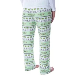 Star Wars Womens' The Mandalorian Baby Yoda Grogu Ugly Sweater Pajama Pants Green