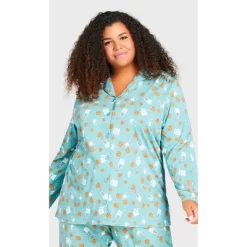 Women's Plus Size Button Through Sleep Top - Teal | AVENUE -Women Sale Shop GUEST 258935d9 b0e4 4197 aa84 6880ca2633f4