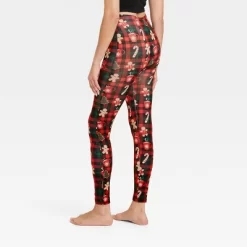 Women's Holiday Plaid Seamless Fleece Lined Leggings - Wondershop⢠Black/Red