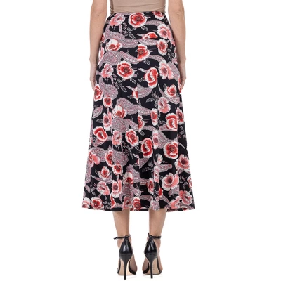 24seven Comfort Apparel Womens Black And Red Floral Maxi Skirt 4 24seven Comfort Apparel Womens Black And Red Floral Maxi Skirt - Image 2