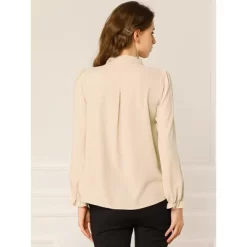 Allegra K Women's Button-Down Work Office Chiffon Ruffled Stand Collar Blouse -Women Sale Shop GUEST 2cb1d5d1 2793 413f b1b2 397b830a78ef