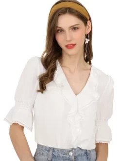 Allegra K Women's Ruffle V Neck Puff Sleeve Summer Casual Chiffon Peasant Blouse 23 Allegra K Women's Ruffle V Neck Puff Sleeve Summer Casual Chiffon Peasant Blouse -Women Sale Shop GUEST 2f1a3c45 1410 4681 a30e f3293838379a