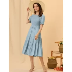 Allegra K Women's Peasant Smocked Short Sleeve Midi Summer Casual Tiered A-Line Dress -Women Sale Shop GUEST 307f3c05 feeb 4e61 bed9 58d1727e7131