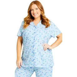 Women's Plus Size Bunny Button Up Sleep Top - Blue Bunny| AVENUE -Women Sale Shop GUEST 30c99471 9a13 4d5c 96c8 cc5daaebbc13