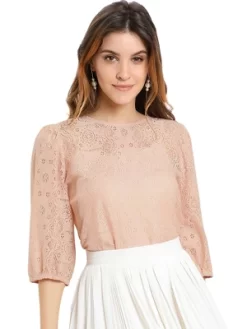 Allegra K Women's Vintage Round Neck Elbow Sleeve Semi Sheer Lace Blouse -Women Sale Shop GUEST 31ac4753 fd49 471b b83a 5620cd4c92e3