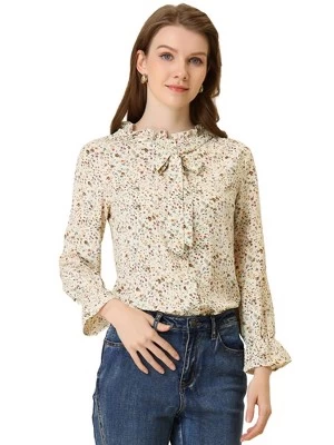 Allegra K Women's Vintage Floral Tie Neck Long Sleeve Ruffled Collar Peasant Blouse 11 Allegra K Women's Vintage Floral Tie Neck Long Sleeve Ruffled Collar Peasant Blouse - Image 9