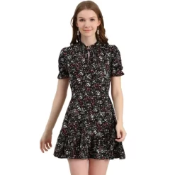 Allegra K Women's Summer Chiffon Dress Ruffle Tie Neck Puff Short Sleeve Floral Dress -Women Sale Shop GUEST 34e585aa d3e9 4b87 85ad 3b85dc2a498a