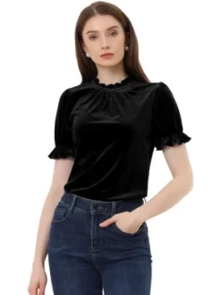 Allegra K Ruffle Collar Shirt For Women's Short Sleeve Velvet Tops Blouse 16 Allegra K Ruffle Collar Shirt For Women's Short Sleeve Velvet Tops Blouse -Women Sale Shop GUEST 35ebad11 d585 4b86 bb27 f60fa5973e8f