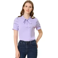 Allegra K Women's Bow Tie Collar Elegant Office Short Sleeve Blouse -Women Sale Shop GUEST 3794dd26 890b 41d2 8193 dd7c7dc7164c