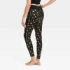Women's Foil Print Reindeer Seamless Fleece Lined Leggings - Wondershop™ Black/Gold