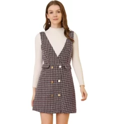 Allegra K Women's Elegant Vintage Button Front V Neck Plaid Tweed Overalls Pinafore Skirts -Women Sale Shop GUEST 38a9aa82 72bf 49c2 8edc 439ffc58b95f