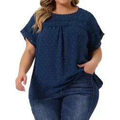 Agnes Orinda Women's Plus Size Chiffon Swiss Dots Short Sleeve Lace Crochet Pleated Casual Blouse -Women Sale Shop GUEST 39701e8e 926e 490e b2e1 508395838244