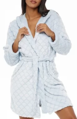 Women's Warm Soft Plush Fleece Bathrobe With Hood, Knee Length Hooded Robe, Seashell Scalloped -Women Sale Shop GUEST 3a0fe1a6 d34e 4ebb 9688 f1460bebb272