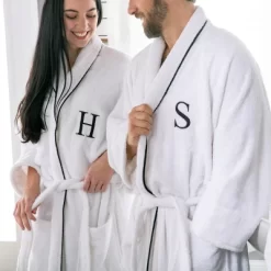Modern Cotton Absorbent Traditional Adult Unisex Solid With Monogram Bath Robe By Blue Nile Mills -Women Sale Shop GUEST 3b9c6c3c 7b3d 42b2 844f 008ed0d67052