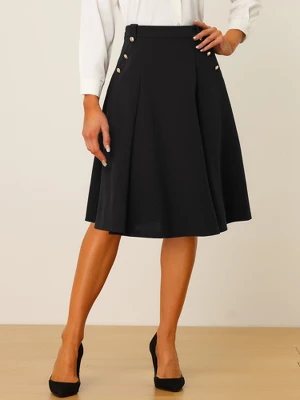 Allegra K Women's High Waist Button Decor Vintage Pleated Flared Midi Skirt 3 Allegra K Women's High Waist Button Decor Vintage Pleated Flared Midi Skirt