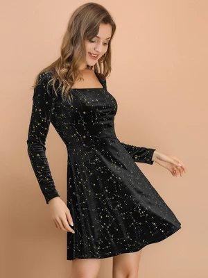 Allegra K Women's Stars Print Square Neck Vintage Velvet Mini Dress 4 Allegra K Women's Stars Print Square Neck Vintage Velvet Mini Dress - Image 2